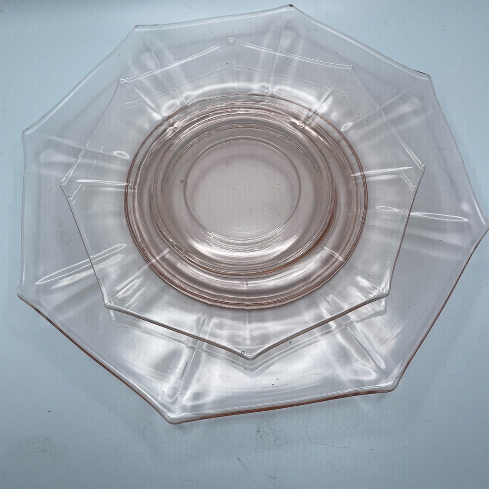 (2) Liberty Glass Works Egg Harbor Plates-Footed 7" Salad & 5.75” Bread & Butter